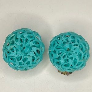 Unique vintage West Germany turquoise blue filament plastic earrings